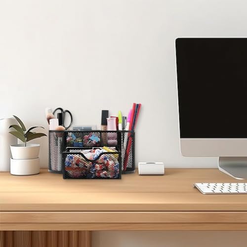Newkita Desk Organizers and Accessories with Pencil Pen Holder Supply 8 Compartments and 1 Pullout Drawer for Home, School, and Office. (Black)