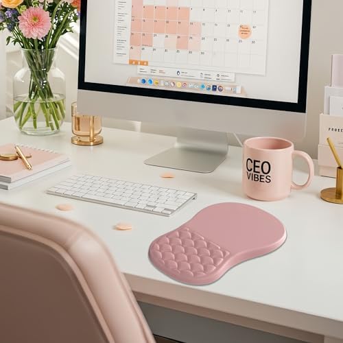 Ergonomic Mouse Pad Wrist Support with Massage Design,Classic Pink Wrist Pain Relief Mousepad with Memory Foam,Non-Slip PU Base