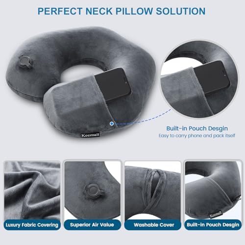 Keemall Inflatable Travel Neck Pillow, Cervical Support for Airplane & Car