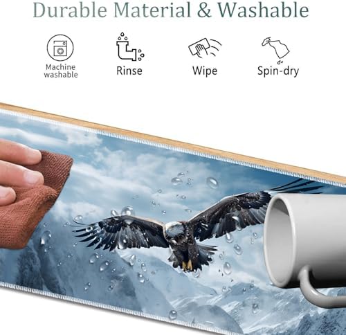 4 in 1 Mouse Pad Combo, Large Gaming Mouse Pad + Keyboard Wrist Support + Mouse Wrist Rest + Coaster, Table Pad 31.5 "x 11.8" with Memory Foam Ergonomic Wrist Pad Set, Eagles in The Sky