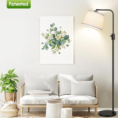 Nintiue 【Upgraded】 Dimmable Floor Lamp, 1000 Lumens LED Bulb Included, Arc Floor Lamps for Living Room Modern Standing Lamp with Linen Shade, Tall Lamp for Bedroom Office Reading Dining Room- Black