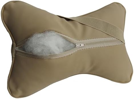 Car Neck Pillows Both Side Pu Leather 2pieces Pack Headrest Fit for Most Cars Filled Fiber Universal Car Pillow (Beige)