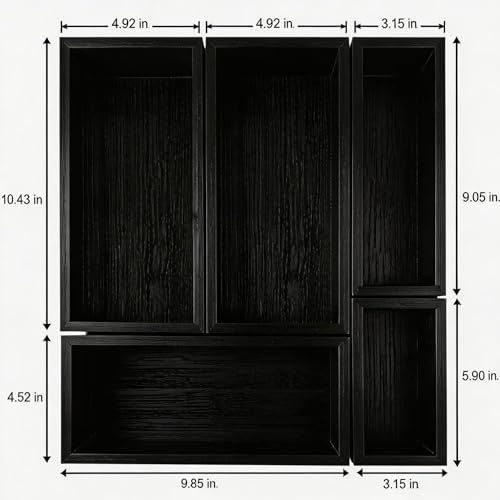 bamboo drawer organizer Set,expandable drawer dividers,wooden storage organizers,drawer organizers for kitchen, bathroom,flatware,Tea Bag Organizer (1 X 5PCS Black)