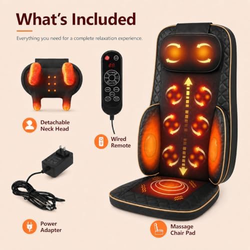 Shiatsu Neck and Back Massager with Heat, Full Back Massage Chair Pad