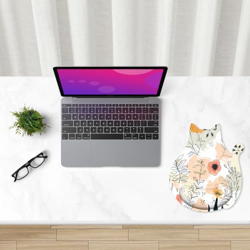 Ergonomic Mouse Pad with Wrist Rest, Cute Cat Memory Foam Padded Pain Relief Non-Slip Wrist Support Mouse Mat for Gaming Work Computer Laptop, Funny Office Supplies Desk Accessory, Flower