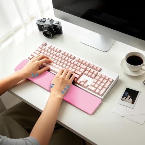 17 Inch Silicone Keyboard Wrist Rest, 0.59 Inch Thick Ergonomic Wrist Support for Full Size Mechanical & Membrane Keyboards, Honeycomb Non-Slip Pad for Office Gaming (Pink)