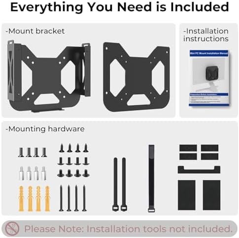 Mount Only for Mac Mini Mount M1 M2 M2 Pro 2011–2023, Wall and Under Desk Mount, Attach to Monitor Arm and VESA Mount Behind Monitor 75×75 100×100, wr Cable Ties, Metal Bracket, Space-Saving Design