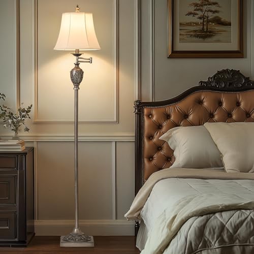 Traditional Floor Lamp with 350° Swing Arm,3 Color Temperatures,Silver