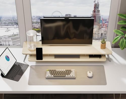 Fenge Dual Monitor Stand Riser, Wooden Desk Shelf with 2-Tier Storage