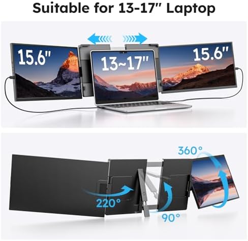Dopesplay 15.6" Screen Extender for Laptop, FHD 1080P IPS Portable Monitor for Laptops, Triple Dual Laptop Extended Monitor Compatible with Windows, Mac, Android, Chrome 13-17 Inch Laptops