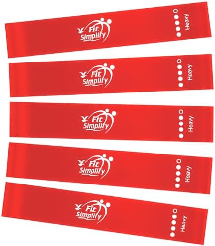 Fit Simplify Resistance Loop Exercise Fitness Bands with Instruction Guide and Carry Bag, Set of 5