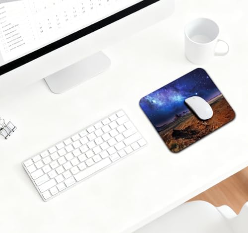 9.5x7.9 Inch Office/Gaming Mouse Pad, Starry Milky Way Over Monument Valley Western Desert Night Sky Galaxy, Cute Anti-Slip Mat for Desk Decor
