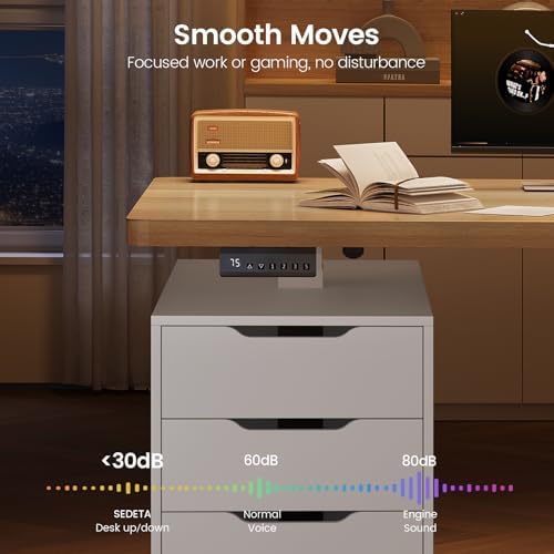 SEDETA 55" Electric Standing Desk with 6 Drawers, Adjustable Stand up Desk with Storage, Computer Desks with Power Outlets for Home Office, White + Oak
