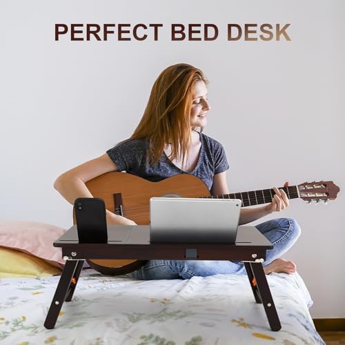 Nnewvante Laptop Desk, Height & Angle Adjustable Lap Desk, Black Walnut
