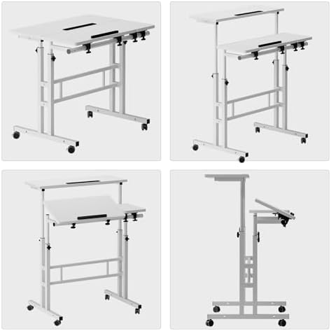 soges 31.5-inch Mobile Laptop Sit-Stand Desk, Height Adjustable, White