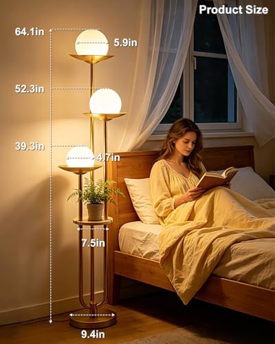 Lightdot 3-Globe Dimmable Floor Lamp with Table Modern Floor Lamps 3000K Warm White Bulbs Included Gold Tall Standing Lamp with 5Lbs Heavy Base for Living Room/Bedroom/Sofa Beside/Corner Decor