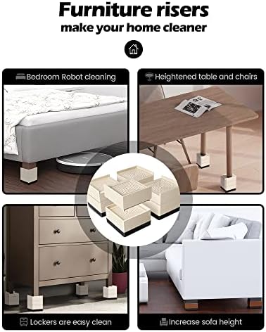 Furniture Risers, Tclouda Bed/Sofa/Desk/Table/Chair Leg/Fridge Lifts to 1.5, 3 and 4 in, Square Adjustable Risers Blocks for Extenders, Heavy Duty Supports Up to 1300 Lbs, 4 in-Apricot-Square