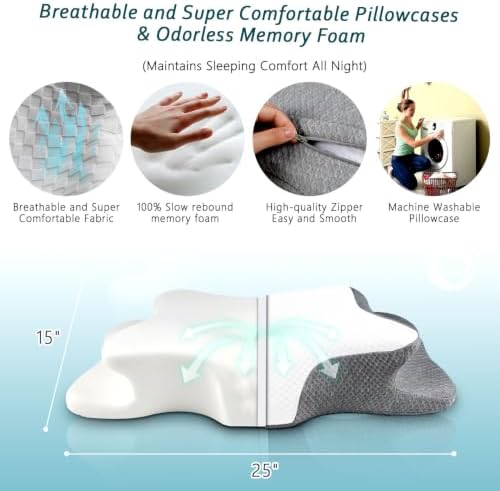 CHxxy Cervical Neck Pillow for Pain Relief Sleeping, Memory Foam Pillows