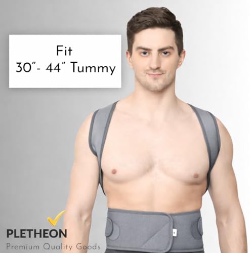 Posture Corrector for Men & Women by Plethon – Adjustable Back Brace, Clavicle Support & Upper Back Straightener for Better Sitting and Standing Posture, Fits 30–46 Inch Waist (Gray)