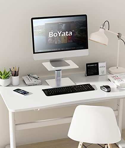 BoYata Monitor Stand, Adjustable Height Metal Desktop Riser, Silver
