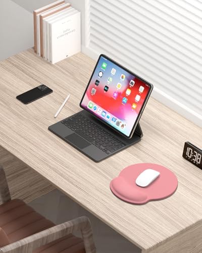 Auhoahsil Mouse Pad, Ergonomic Mouse Pad with Wrist Rest, Pain Relief Computer Gel Mouse Pad Wrist Support for Laptop, Mousepad with Non-Slip PU Base, Mouse Pads for Desk, Pink
