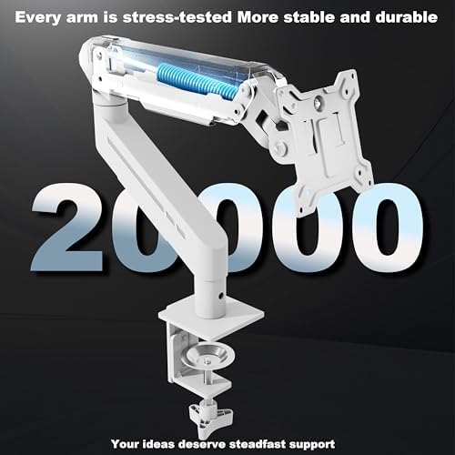 THEARK Single Monitor Desk Mount 17"-32" Screens - Adjustable Mechanical Monitor Arm Computer Monitor Stand up to 19.8 lbs,VESA Arm Desk Mount with C-Clamp and Grommet Base,VESA 75x75/100x100mm,White