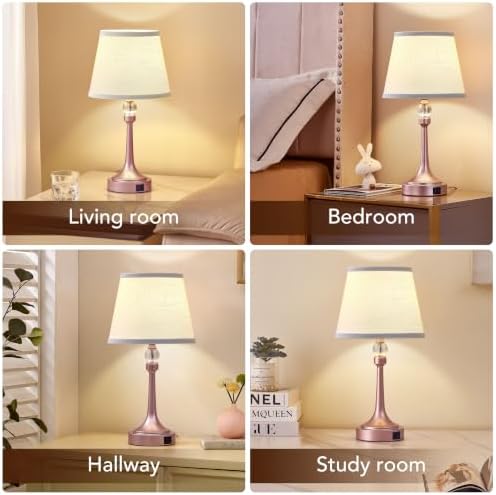 Touch Table Lamp Set of 2 with USB C+A Ports-19.7'' Rose Gold