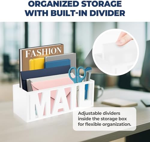 Mail Organizer Countertop, Desk or Wall Mail Holder for Bill Storage, White