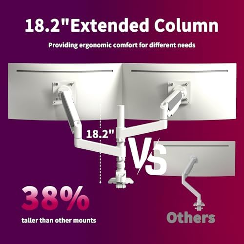 Dual Monitor Arm for 17-49 Inch Ultrawide Screens, Dual Monitor Mount Heavy Duty up to 44lbs, Adjustable Vertical Stacked Full Motion Dual Monitor Arm Desk Mount, 75/100mm VESA Mount, White