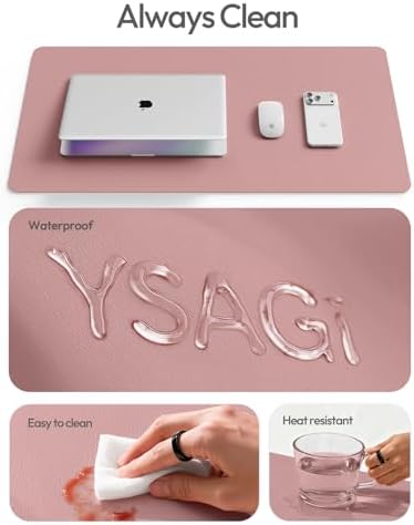 YSAGi Leather Desk Protector, Office Mat, Large Mouse Mat, Non-Slip PU Leather Blotter, Laptop Desk Mat, Waterproof Writing Pad for Office and Home(Pale Mauve, 63" x 17.2")