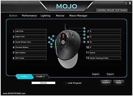 MOJO Silent Vertical Gaming Mouse - Ergonomic Mouse for PC Gaming w/ 4 Directional Joystick Buttons, Adjustable DPI (1000-10000), Custom Software, Macros, and More
