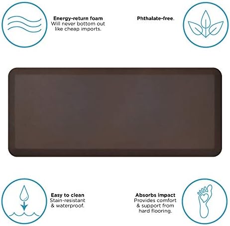 GelPro Designer Comfort Anti-Fatigue Kitchen & Office Mat, 3/4" Ergo-Foam Core, Stain-Resistant Surface, 20" x 48", Leather Grain Truffle
