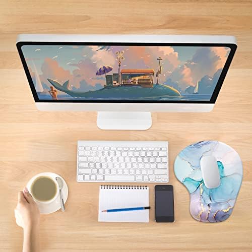 Hsurbtra Ergonomic Mouse Pad with Wrist Rest Support, Gel Mouse Pads with Non-Slip PU Base, Pain Relief Memory Foam Computer Mat, Cute Office Supplies Desk Decro Accessories, Marble