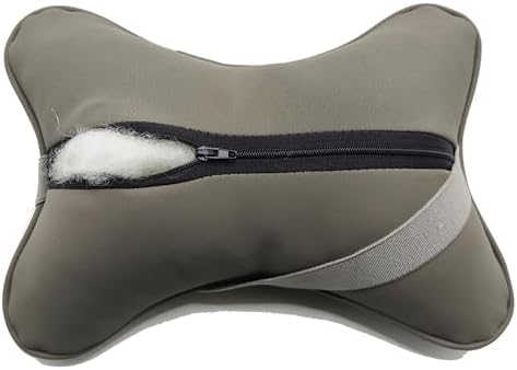 Car Neck Pillows Both Side Pu Leather 2pieces Pack Headrest Fit for Most Cars Filled Fiber Universal Car Pillow (Grey)