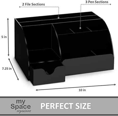My Space Organizers Black Desk Organizer with 9 Compartments - Desktop Office Supplies and Desk Accessories Organizer