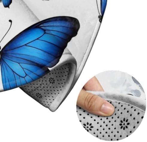 Large Machine Washable Circular Rugs, Home Decor Round Mat for Living Room Sofa Office Beautiful Blue Butterfly