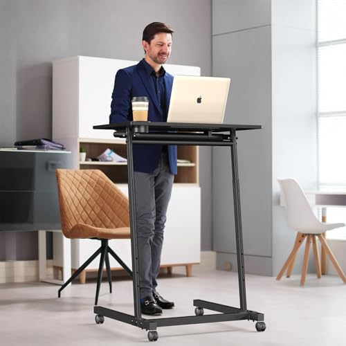 Eocnrhe Treadmill Desk, Mobile Small Standing Desk with Wheels for Walking Pad, Portable Table for Laptop, Rolling Table Adjustable Height, Bedside Table,Black