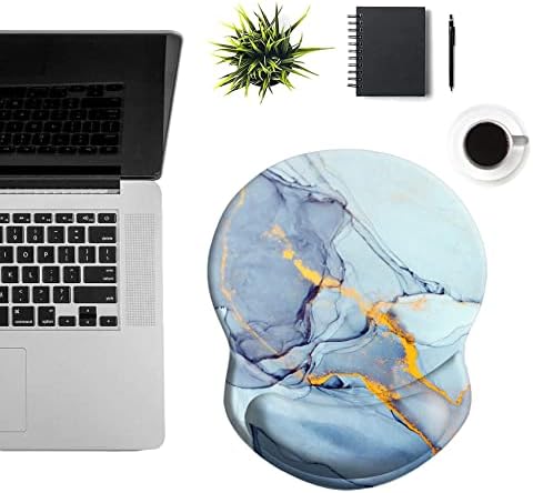 Ergonomic Wrist Support Mouse Pad - Comfortable Computer Mouse Pad with Non-Slip PU Base for Home Office Working Gaming (Light Blue Marble)
