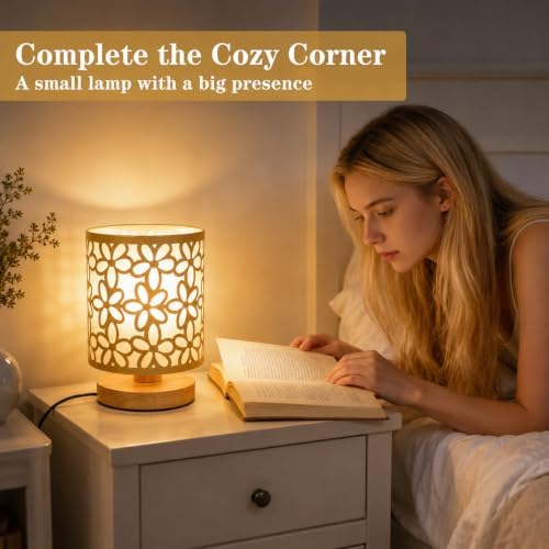Green Small Table Lamp, LED Cutout Metal Bedside Lamp with 3 Color Temperatures for Office, Living Room, Bedroom, Dorm (Gold)