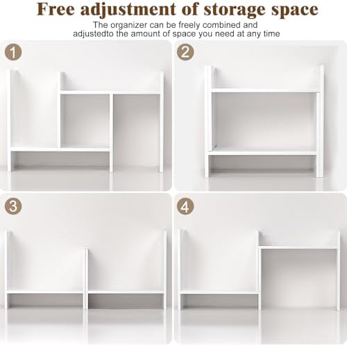 Desk Shelves Wood Desktop Orgnizer Shelf. Office Organization for Top of Desk Organizers and Accessories Bookshelf Shelving,Adjustable Tier H-Shape Mini Bookcase(White)