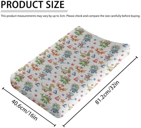 Cute Watercolor Christmas Theme Dinosaur Stars Pattern Baby Changing Pad Cover, Unisex Christmas Nursery Diaper Changing Table Pad Mat Sheet for Boys Girls-16x32