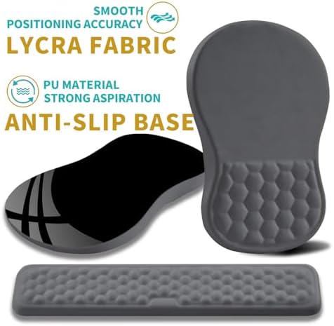 Hokafenle 2 in 1 Ergonomic Mouse Pad Wrist Support & Wrist Rest for Computer Keyboard Set, with Relieve Carpal Tunnel Pain Massage Bulge and Full Memory Gel Design (2In1 Set, Dark Gray)