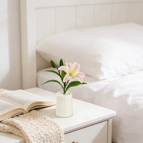 Artificial Pink Lily Lamp, Home Cafe Decor Light Birthday Gifts for Women