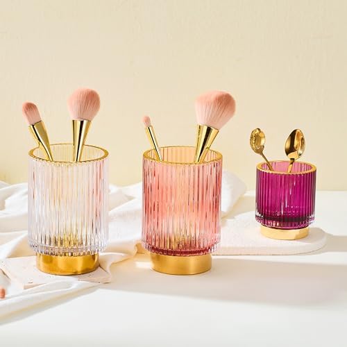 Makeup Brush Holder Organizer,Toothbrush Holders,Desk Pen Pencil Holder,Multifunctional Vintage Glass Brush Cup(L/White/A3-9-US)