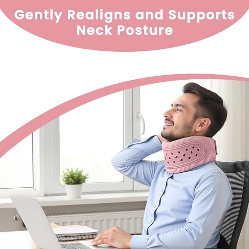 Neck Brace for Neck Pain and Support, Neck Support for Pain Breathable Cervicorrect Brace Adjustable Soft Silicone Foam, Cervical Collar for Sleeping, Relieving Spinal Pressure (Pink)
