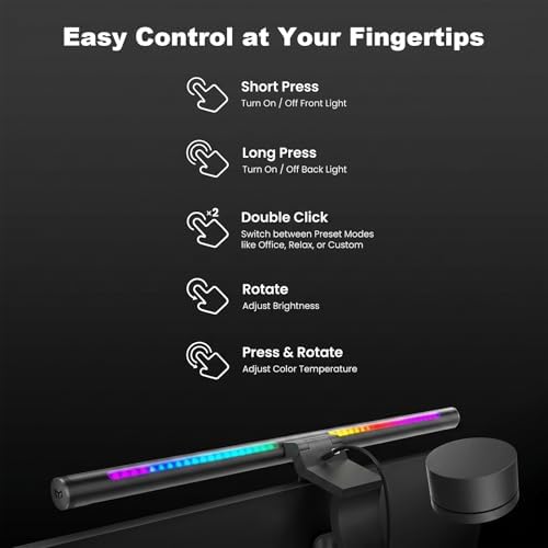 YEELIGHT Monitor Light Bar RGB Backlight, Ra98 Computer Lamp Works with Matter & Alexa for Home Office Gaming, 350LM Dimmable No Glare Eye-Care LED Screen Bar, USB Desk Lamp Stepless Dimming