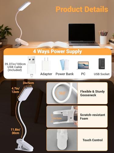 Clip on Light,45 Lighting Modes Rechargeable Desk Lamp with Clamp