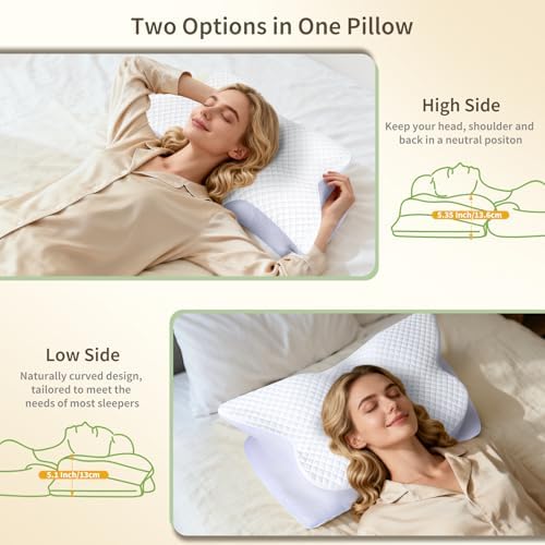 Memory Foam Cervical Neck Pillow for Neck Pain Relief, White