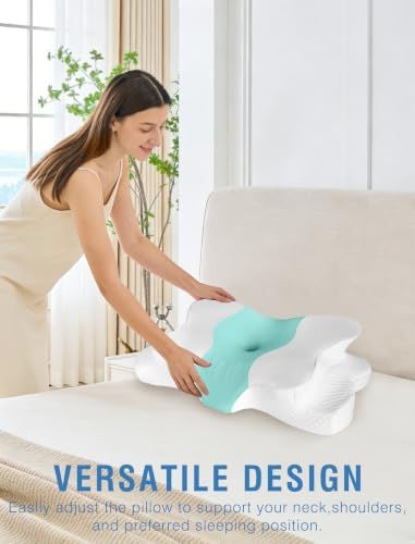 DISSA Cervical Neck Pillow for Side Sleepers Ergonomic Contour Memory Foam Pillow with Adjustable Orthopedic Neck Support for Pain Relief - Gift for Christmas & Birthdays - Green