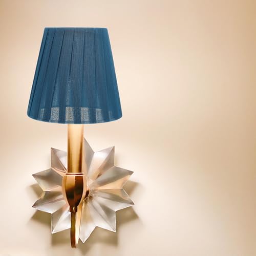 Luxshiny Nordic Contemporary Blue Fabric Lampshade for Wall and Table Lamps Chic Pleated Yarn Strip Design Bubble Clip Fabric Cover Soft Light Filter for Eye Comfort